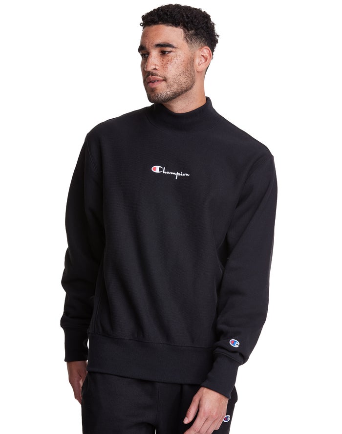 Champion Sweatshirt Heren - Zwart - Reverse Weave Mock Neck Crew ( 765309-XHE )